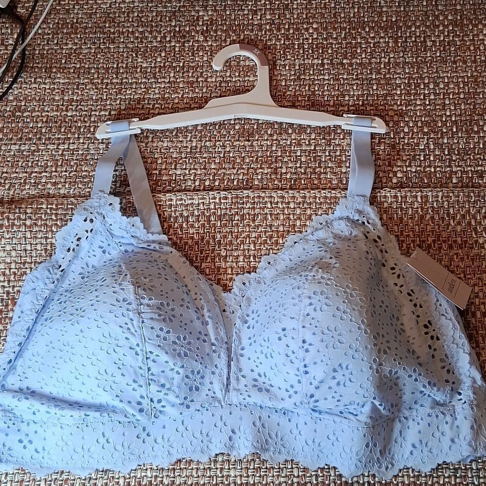 Auden Light Blue Lace All Day Comfort Wirefree Bralette 3X New With Tags